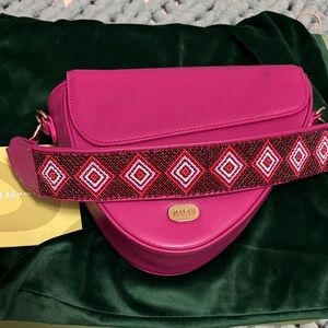 MALAU Pink Leather Crossbody Bag with Embellished Strap
